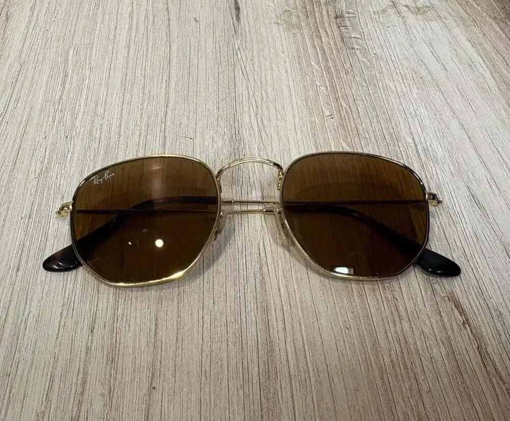 HEXAGONAL FLAT LENSES Sunglasses in Arista Gold and Brown (51-21) - RB3548N